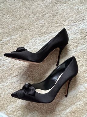 Christian Dior Black Satin Crystal Bow Heels Size 37.5